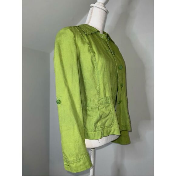 Women’s 100% Linen Button Down Green Cardigan/Jacket Medium - Picture 3 of 9